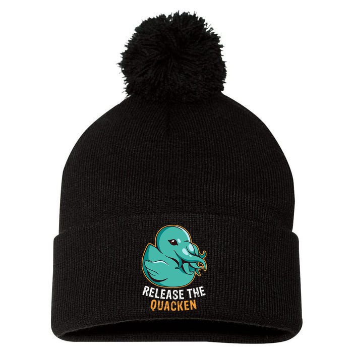 Release the Quacken a Funny Kraken Duck Pom Pom 12in Knit Beanie