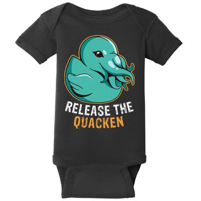 Release the Quacken a Funny Kraken Duck Baby Bodysuit