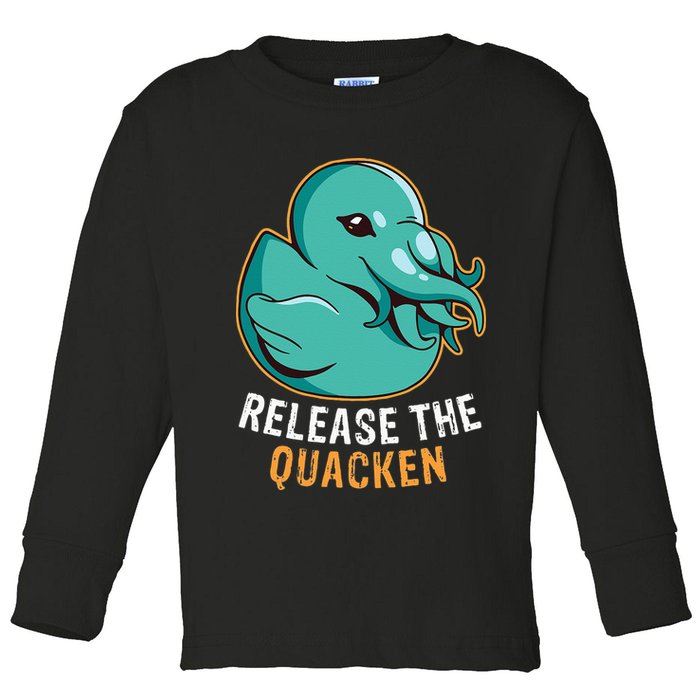 Release the Quacken a Funny Kraken Duck Toddler Long Sleeve Shirt