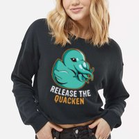Release the Quacken a Funny Kraken Duck Cropped Pullover Crew