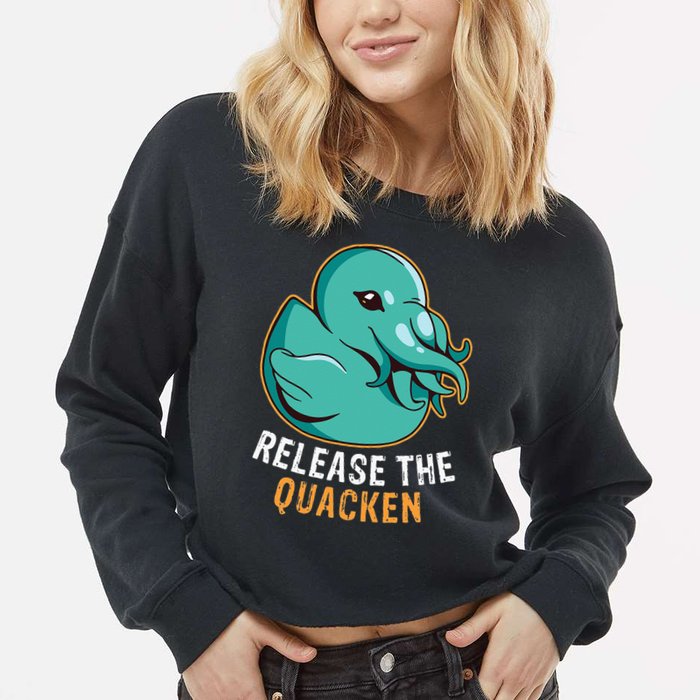 Release the Quacken a Funny Kraken Duck Cropped Pullover Crew
