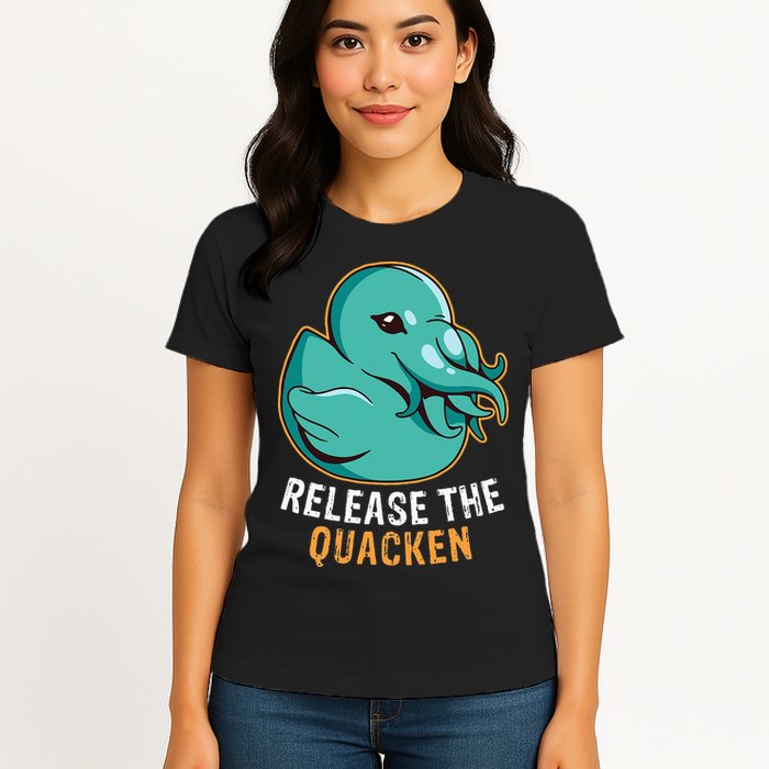Release the Quacken a Funny Kraken Duck Womens T-Shirt