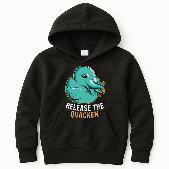 Release the Quacken a Funny Kraken Duck Kids Hoodie