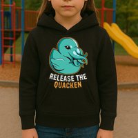 Release the Quacken a Funny Kraken Duck Kids Hoodie