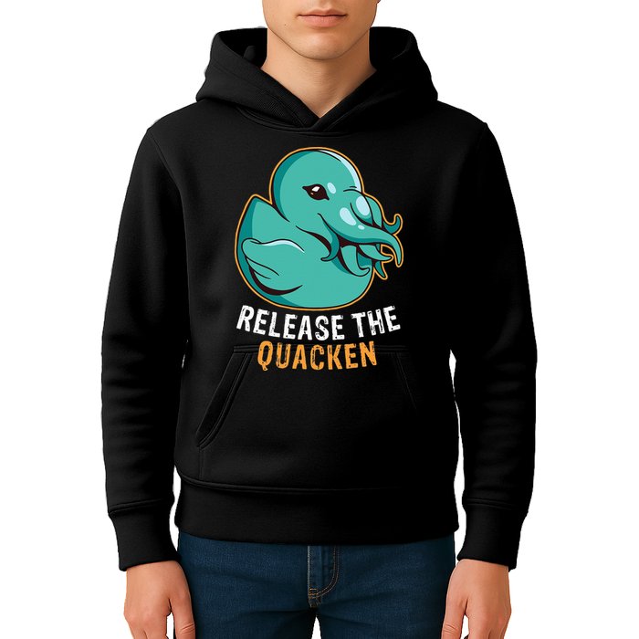 Release the Quacken a Funny Kraken Duck Kids Hoodie