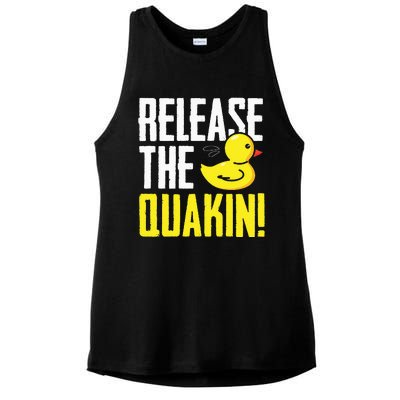 Release The Quackin! Graphic Rubber Duck Funny Ladies PosiCharge Tri-Blend Wicking Tank