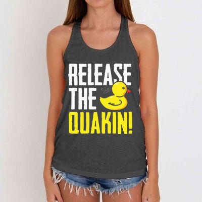 Release The Quackin! Graphic Rubber Duck Funny Women's Knotted Racerback Tank