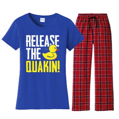 Release The Quackin! Graphic Rubber Duck Funny Women's Flannel Pajama Set