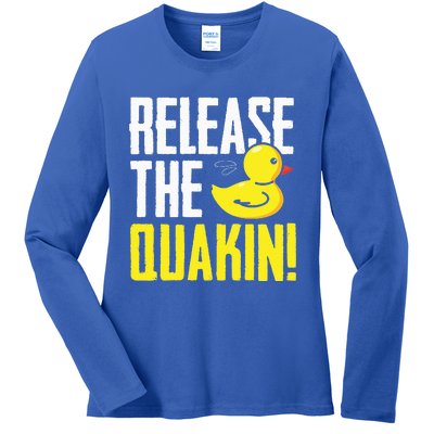 Release The Quackin! Graphic Rubber Duck Funny Ladies Long Sleeve Shirt