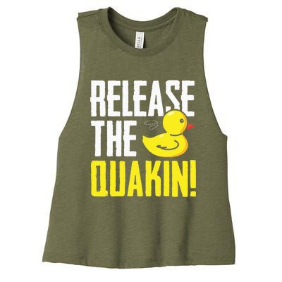 Release The Quackin! Graphic Rubber Duck Funny Women's Racerback Cropped Tank