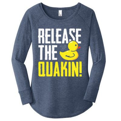 Release The Quackin! Graphic Rubber Duck Funny Women's Perfect Tri Tunic Long Sleeve Shirt