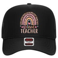 Retired Teacher Rainbow Leopard Print School Retirement High Crown Mesh Back Trucker Hat