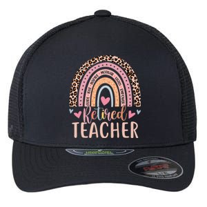 Retired Teacher Rainbow Leopard Print School Retirement Flexfit Unipanel Trucker Cap