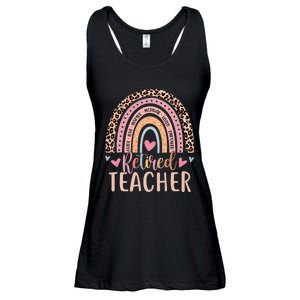 Retired Teacher Rainbow Leopard Print School Retirement Ladies Essential Flowy Tank