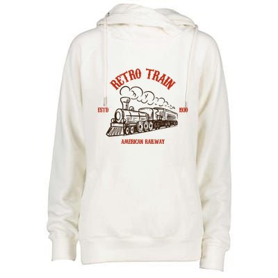 Retro Trains Womens Funnel Neck Pullover Hood