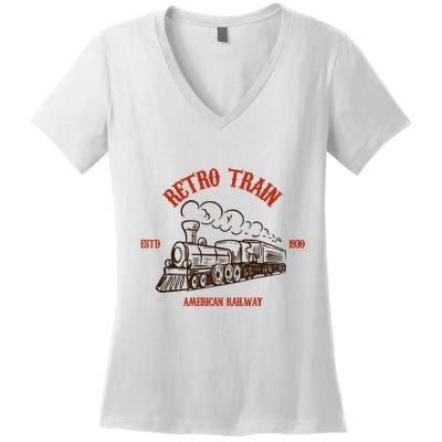 Retro Trains Women's V-Neck T-Shirt