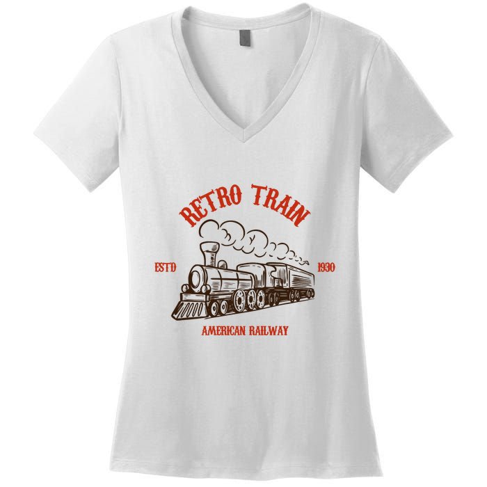 Retro Trains Women's V-Neck T-Shirt