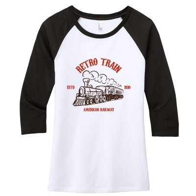 Retro Trains Women's Tri-Blend 3/4-Sleeve Raglan Shirt