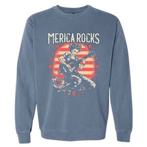 Rosie The Riveter 4th of July Country Rock Music Funny Garment-Dyed Sweatshirt