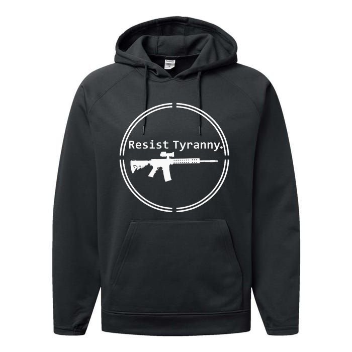 Resist Tyranny Rifle Libertarian Conservative Pro Gun 2A USA Performance Fleece Hoodie