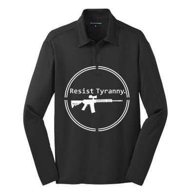 Resist Tyranny Rifle Libertarian Conservative Pro Gun 2A USA Silk Touch Performance Long Sleeve Polo