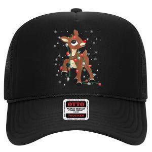 Rudolph The Red Nose Reindeer For and Christmas Fan High Crown Mesh Back Trucker Hat