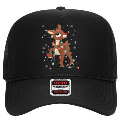 Rudolph The Red Nose Reindeer For and Christmas Fan High Crown Mesh Back Trucker Hat