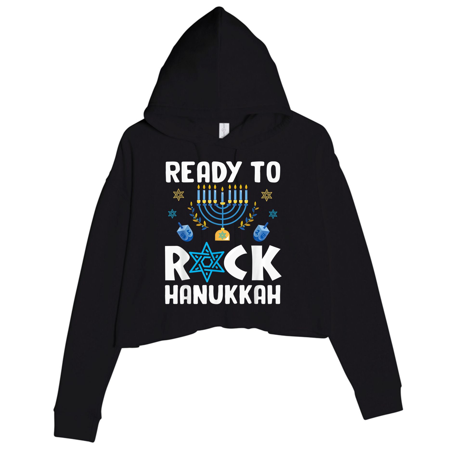 Ready To Rock Hanukkah Pajamas Chanukah Crop Fleece Hoodie
