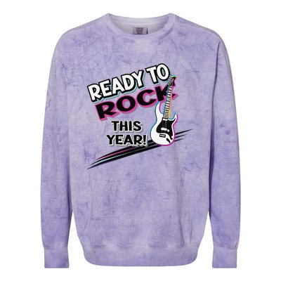 Ready To Rock This Year Funny Back To School Graphic Guitar Colorblast Crewneck Sweatshirt