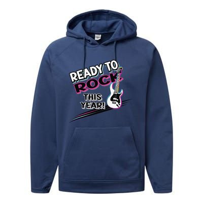 Ready To Rock This Year Funny Back To School Graphic Guitar Performance Fleece Hoodie