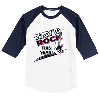 Ready To Rock This Year Funny Back To School Graphic Guitar Baseball Sleeve Shirt