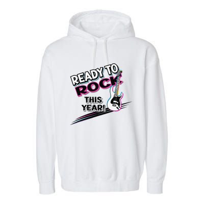 Ready To Rock This Year Funny Back To School Graphic Guitar Garment-Dyed Fleece Hoodie