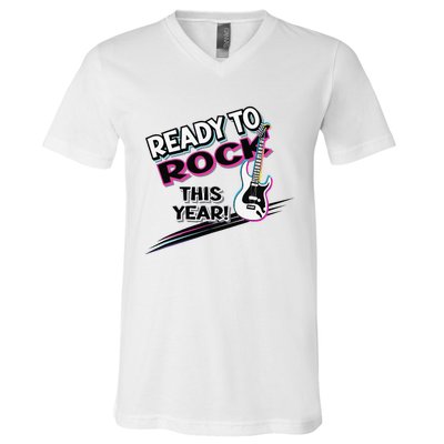 Ready To Rock This Year Funny Back To School Graphic Guitar V-Neck T-Shirt