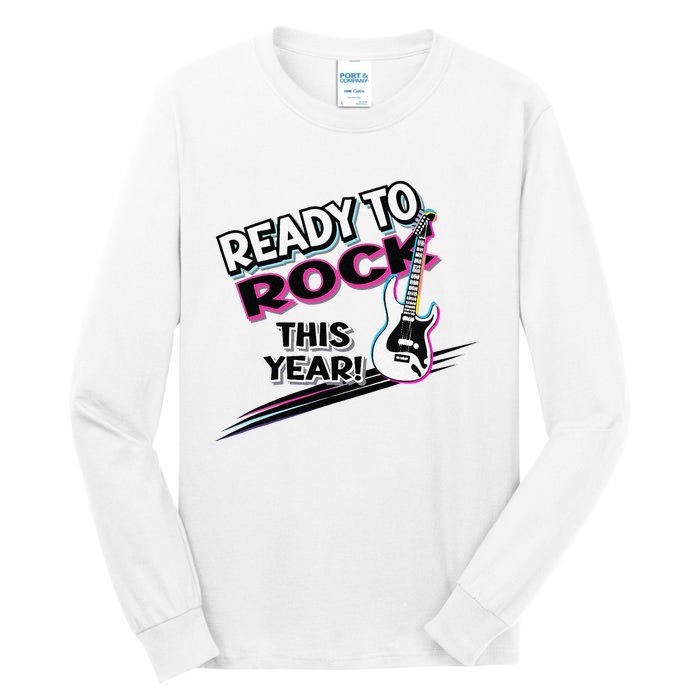 Ready To Rock This Year Funny Back To School Graphic Guitar Tall Long Sleeve T-Shirt