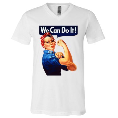 Rosie The Riveter Poster We Can Do It Feminist Retro V-Neck T-Shirt