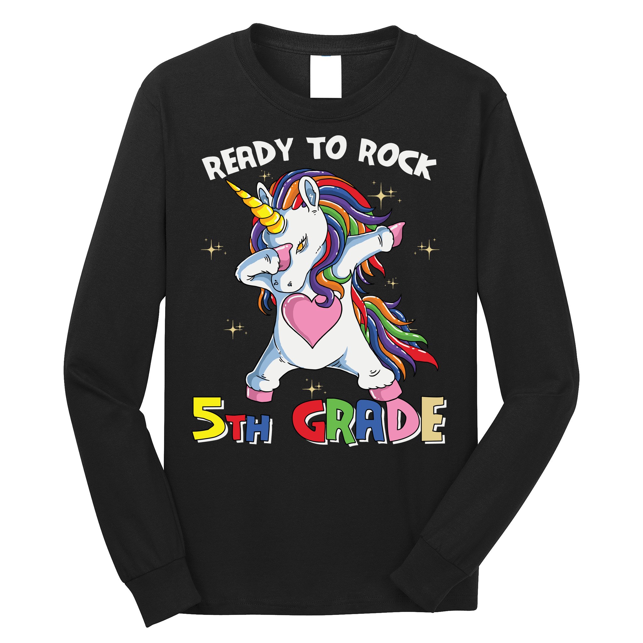 Ready To Rock 5th Grade Unicorn Graphic Plus Size Shirt For Teacher Kids Long Sleeve Shirt
