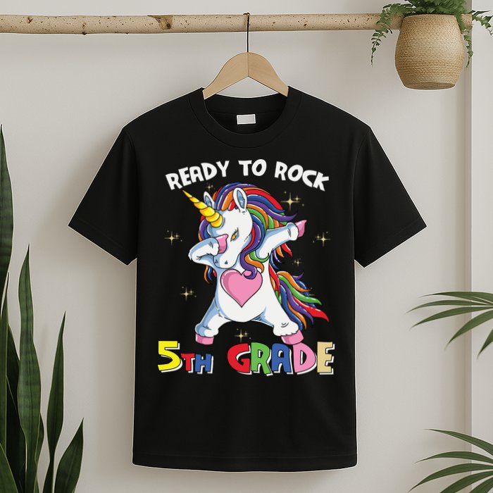 Ready To Rock 5th Grade Unicorn Graphic Plus Size Shirt For Teacher Kids T-Shirt