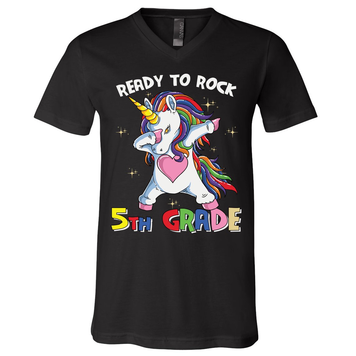 Ready To Rock 5th Grade Unicorn Graphic Plus Size Shirt For Teacher Kids V-Neck T-Shirt