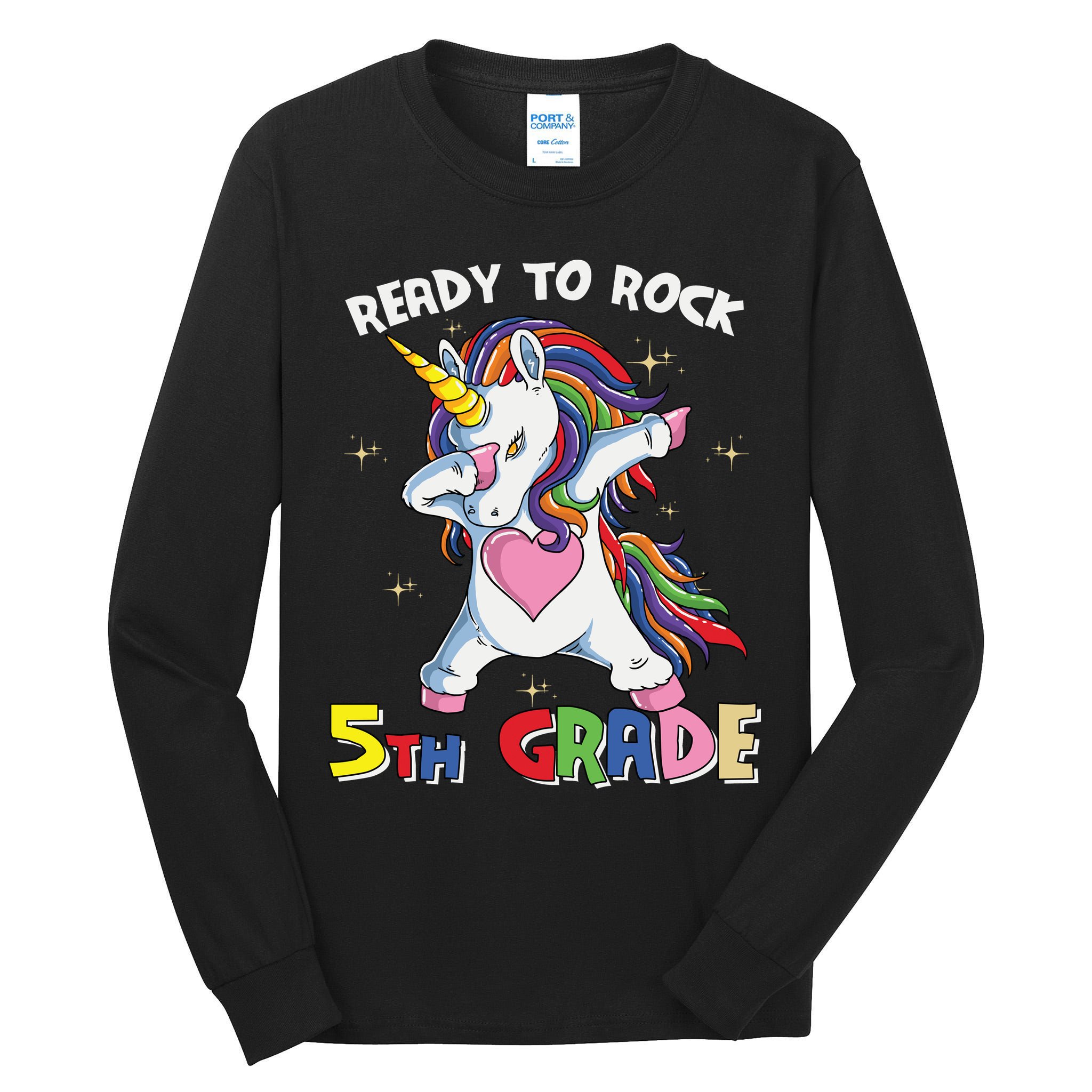 Ready To Rock 5th Grade Unicorn Graphic Plus Size Shirt For Teacher Kids Tall Long Sleeve T-Shirt