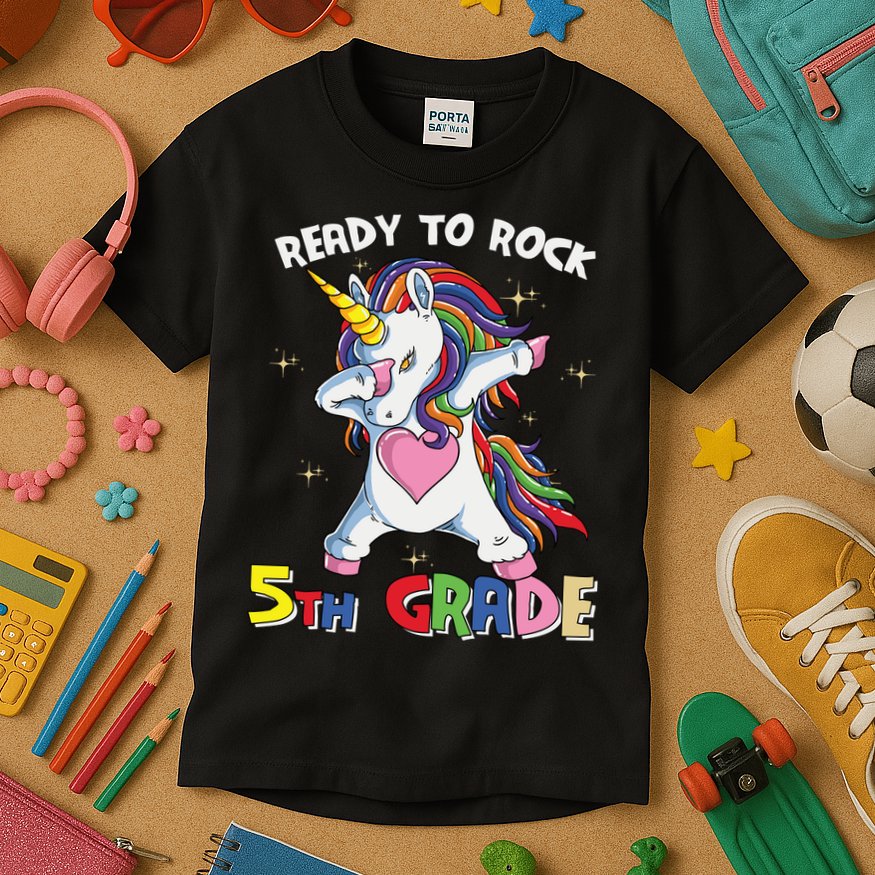 Ready To Rock 5th Grade Unicorn Graphic Plus Size Shirt For Teacher Kids Kids T-Shirt