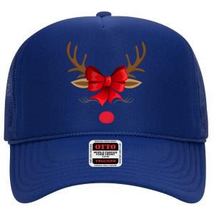 Rudolph The Red Nose Reindeer Christmas Cute Gift High Crown Mesh Back Trucker Hat