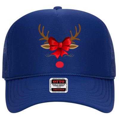 Rudolph The Red Nose Reindeer Christmas Cute Gift High Crown Mesh Back Trucker Hat