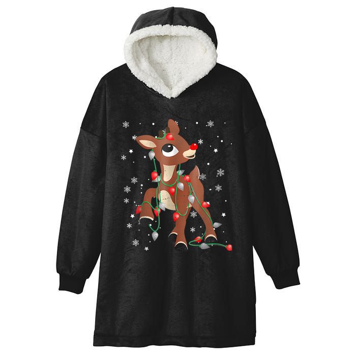 Rudolph The Red Nose Reindeer For And Christmas Fan Hooded Wearable Blanket