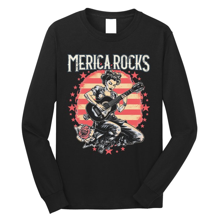 Rosie The Riveter 4th of July Country Rock Music Funny Long Sleeve Shirt