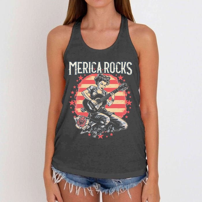 Rosie The Riveter 4th of July Country Rock Music Funny Women's Knotted Racerback Tank