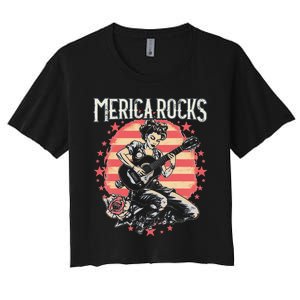 Rosie The Riveter 4th of July Country Rock Music Funny Women's Crop Top Tee