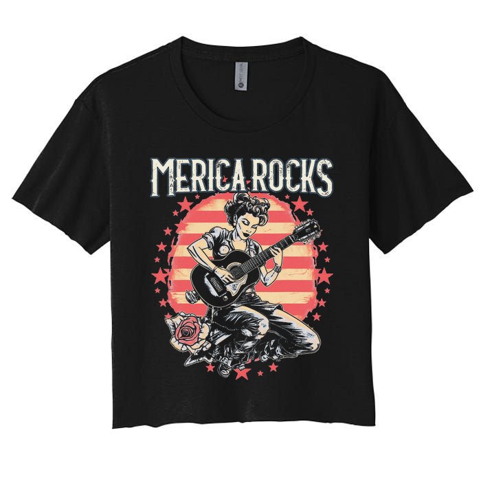 Rosie The Riveter 4th of July Country Rock Music Funny Women's Crop Top Tee