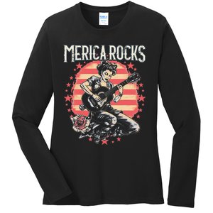 Rosie The Riveter 4th of July Country Rock Music Funny Ladies Long Sleeve Shirt