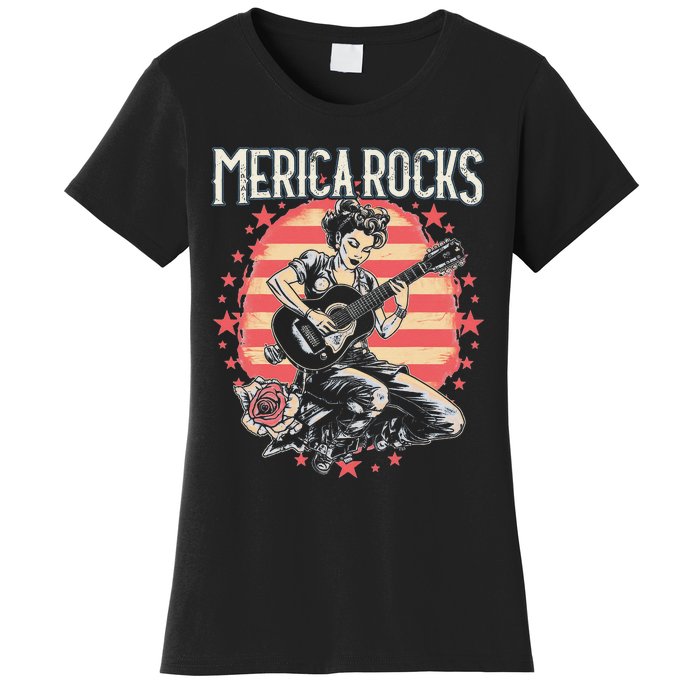 Rosie The Riveter 4th of July Country Rock Music Funny Women's T-Shirt