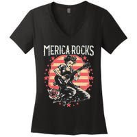 Rosie The Riveter 4th of July Country Rock Music Funny Women's V-Neck T-Shirt